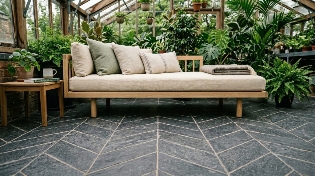 Brutalist Concrete Greenhouses and Hyper-Minimalist Botanical Pavilions greenhouse floor with daybed 202606081622