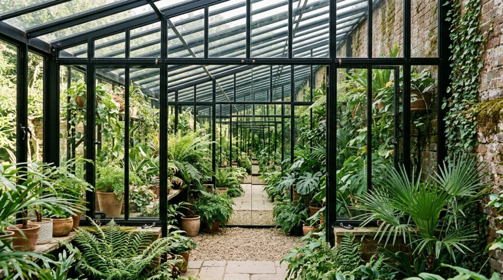 greenhouse with mirrored glass wall 202606131231