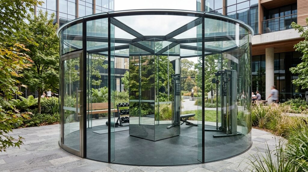 gym pod in modern courtyard 202606130729