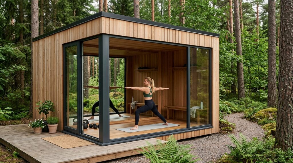 gym pod yoga pine trees 202606130725