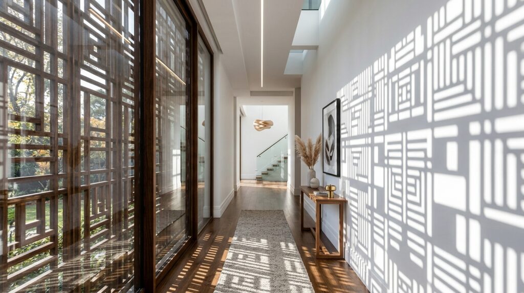 hallway with geometric lattice f… 202606131215