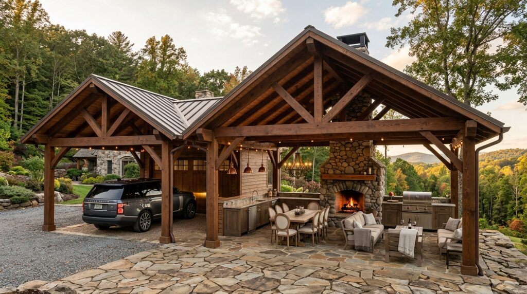 Heavy Timber Gable Pavilions to House Your Luxury Vehicles heavy timber pavilion suv kitchen 202606161230