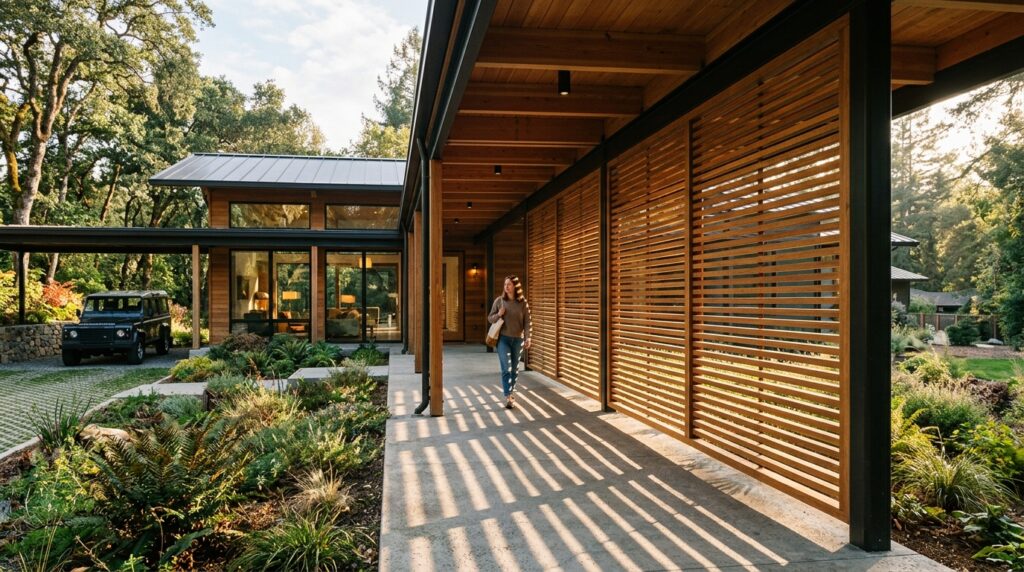 home breezeway with teak wood 202606160917