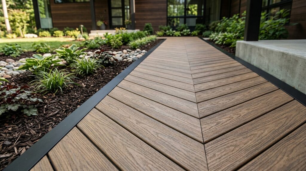 Modern Pathways and Walkway Ideas For a Luxurious Entry home walkway chevron wood pattern 202606062042