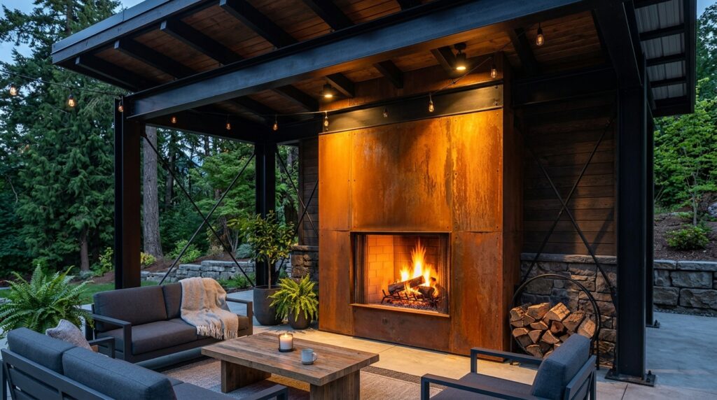 Ultimate Outdoor Entertaining Pavilions with Integrated Fireplaces industrial pavilion corten steel… 202606131204