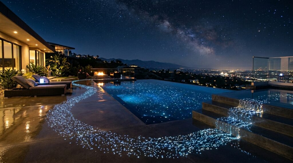 Starry-Night Fiber Optic Lights Embedded inside Concrete Pool Floors infinity pool with fiber optic 202606101100