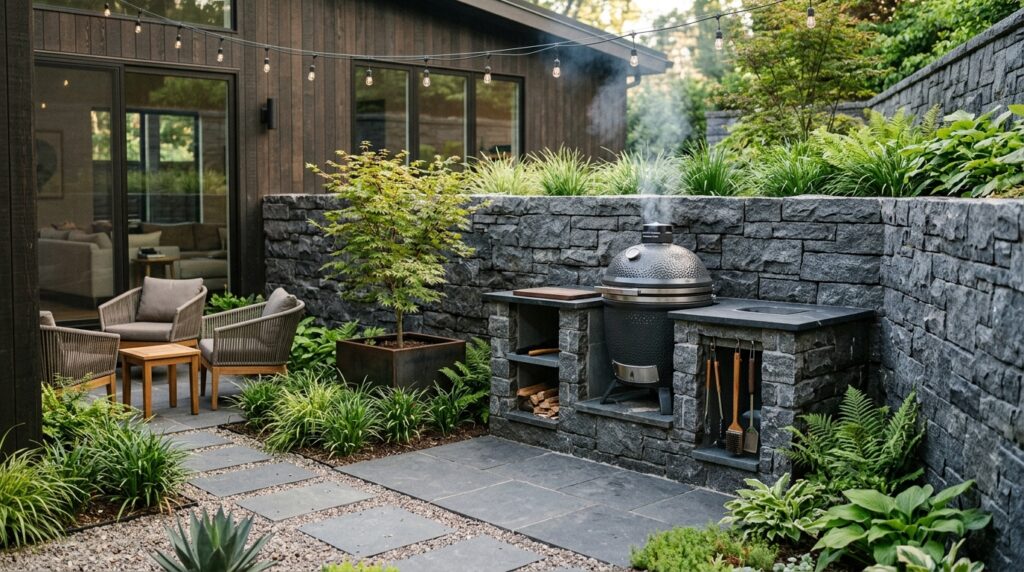 kamado grill station in courtyard 202606180956