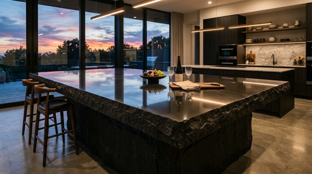Modern Backyard Culinary Lounges Crafted for Ultra-Premium Hospitality kitchen island carved volcanic q… 202606081828