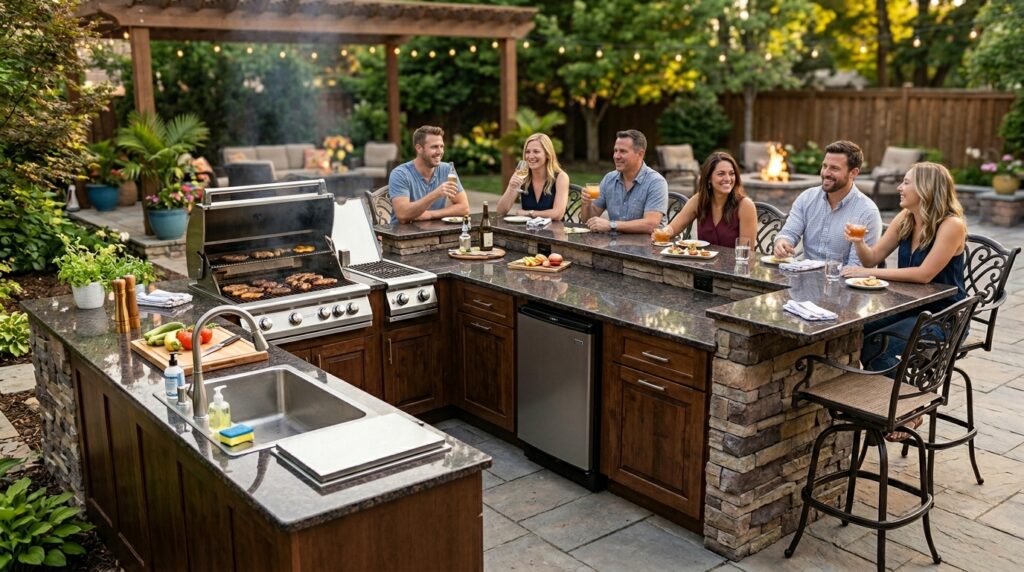 Outdoor Kitchen and Bar Ideas for Ultimate Backyard Fun l shaped counter with bar 202606061834