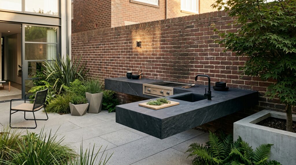 L-Shaped Multi-Functional Kitchen Layouts for Open-Air Patios l shaped kitchen counter cantile… 202606171154