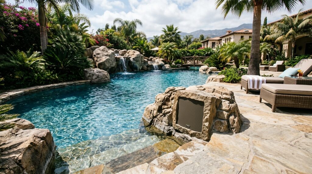 Hidden Outdoor Bluetooth Speaker Rocks for Disappearing Audio lagoon pool with outdoor speaker 202606101221