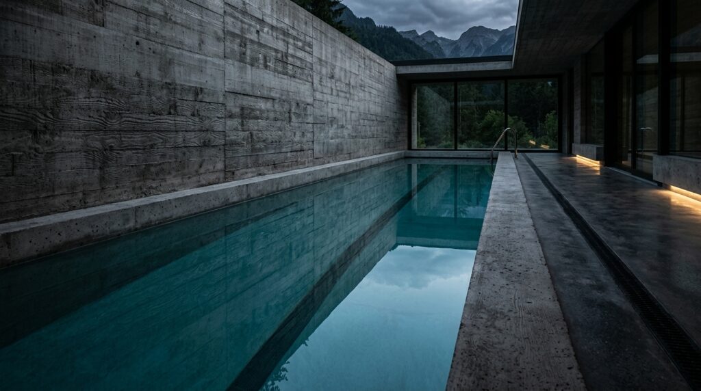 lap pool reflecting wood textures 202606081150