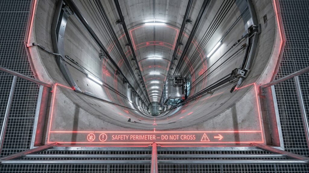Modern Hidden Underground Car Cavities and Hidden Garage Vaults lift cavity with red guides 202606072153