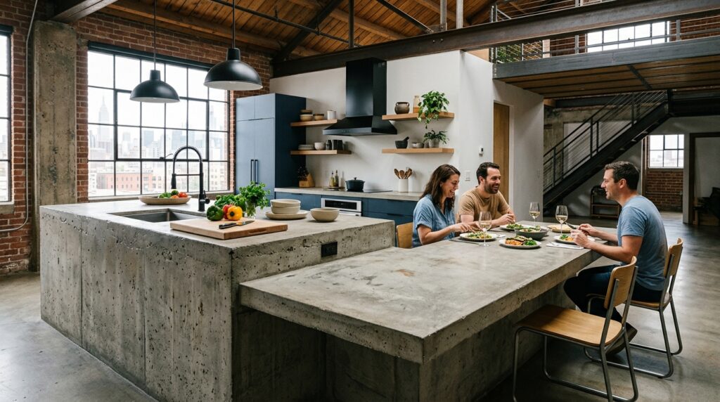 loft kitchen with concrete blocks 202606161432