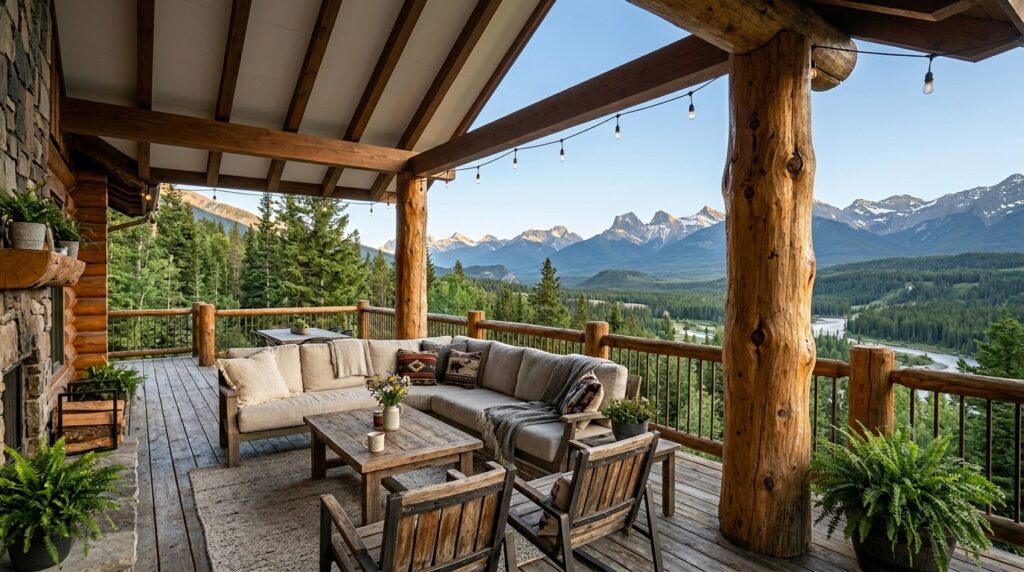 Modern Pergola Deck Ideas For Premium Backyard Luxury log pillars support wooden roof 202606070911