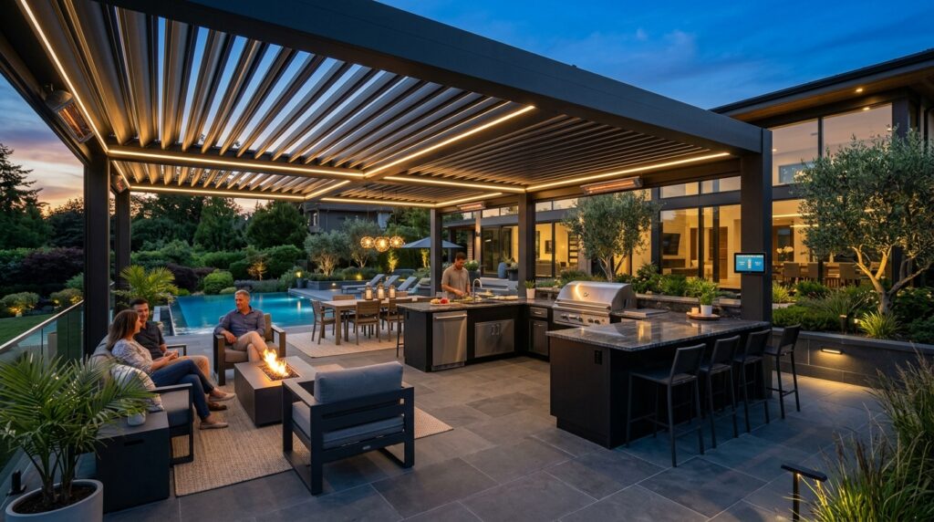 L-Shaped Multi-Functional Kitchen Layouts for Open-Air Patios luxury backyard patio outdoor ki… 202606171157