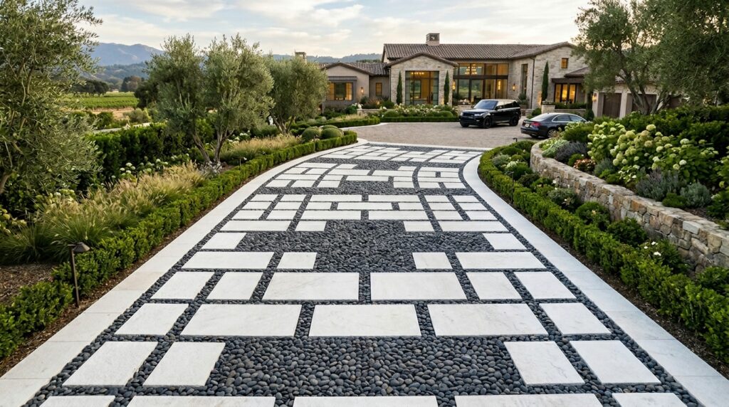 luxury driveway with pavers gravel 202606082138