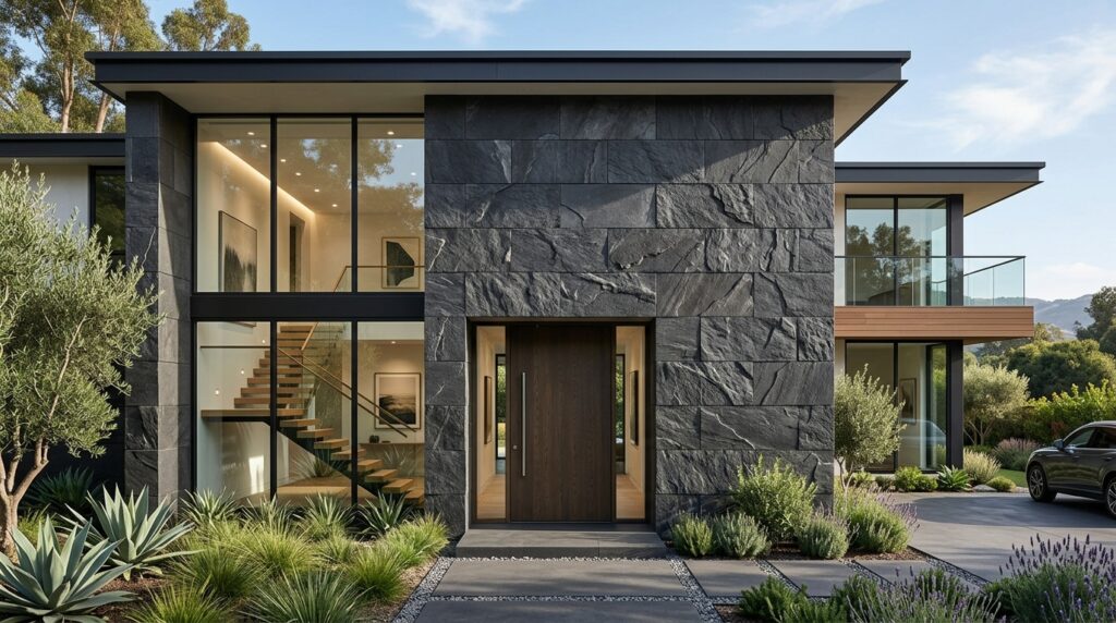 Architectural Frontyard Manifestos for Uncompromising Curb Appeal luxury home wall basalt stone 202606081934