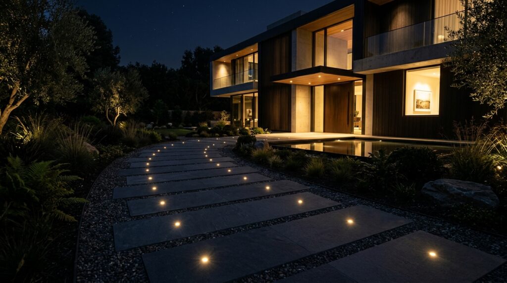 Modern Pathways and Walkway Ideas For a Luxurious Entry luxury house pathway at night 202606062041