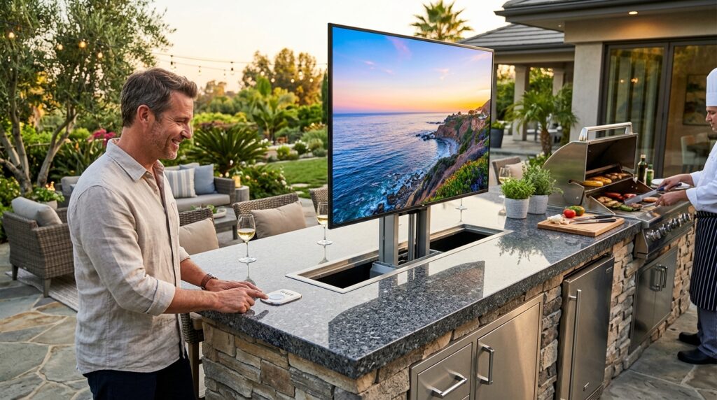 Outdoor Kitchen and Bar Ideas for Ultimate Backyard Fun luxury kitchen island with tv 202606061833