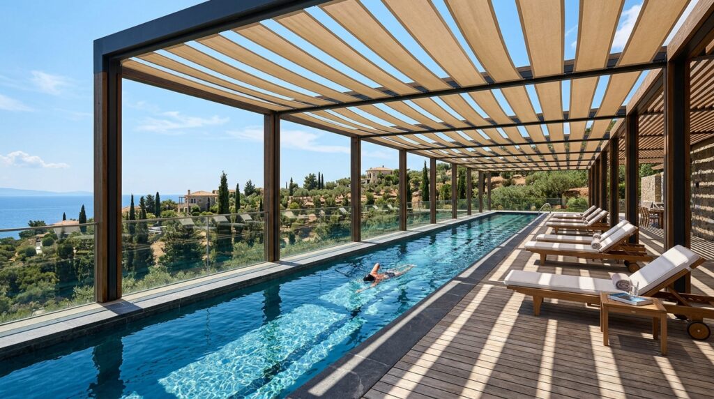 luxury lap pool deck fabric ribbons 202606141328