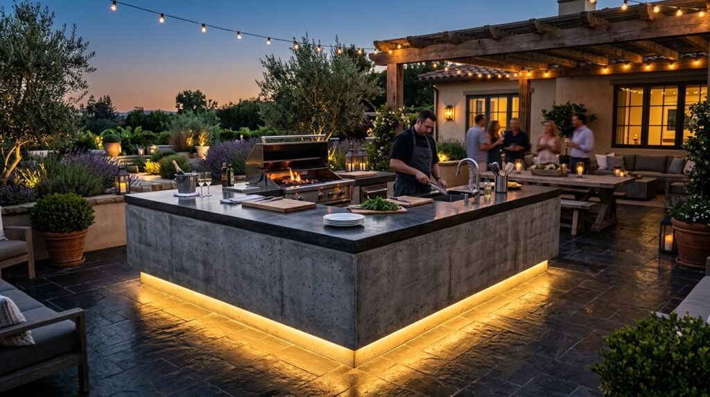 Luxury Outdoor Kitchen Monoliths and Covered Dining Pavilions luxury outdoor kitchen island glow 202606081248