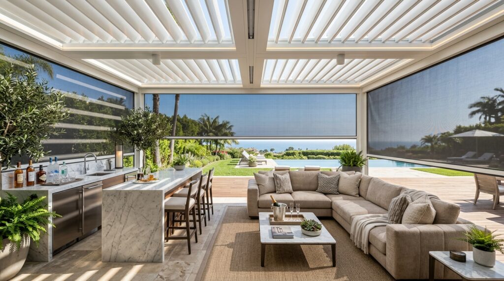 Creative Covered Patio Ideas for Year-Round Outdoor Living luxury outdoor lounge motorized … 202606071414