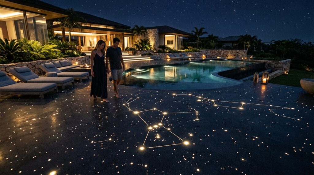 Starry-Night Fiber Optic Lights Embedded inside Concrete Pool Floors luxury pool night constellations 202606101059