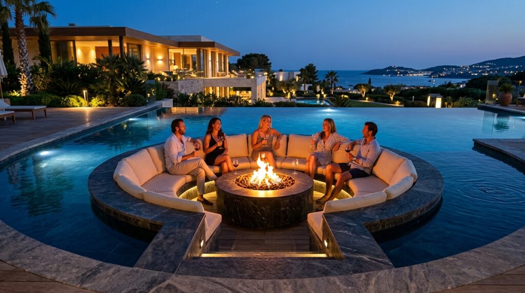 Modern Pergola Deck Ideas For Premium Backyard Luxury luxury pool with sunken lounge 202606070911