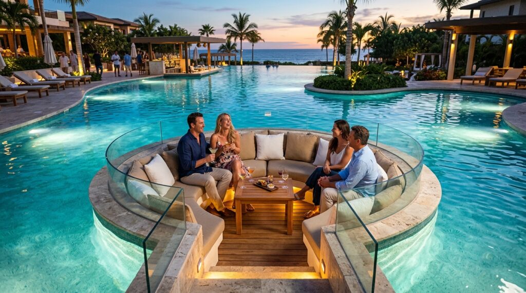 Modern Fire Pit Layouts For Luxury Outdoor Lounging luxury pool with sunken seating 202606062006