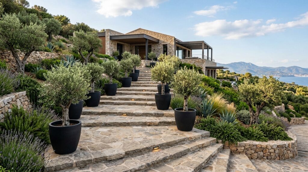 Modern Pathways and Walkway Ideas For a Luxurious Entry luxury walkway with olive trees 202606062041