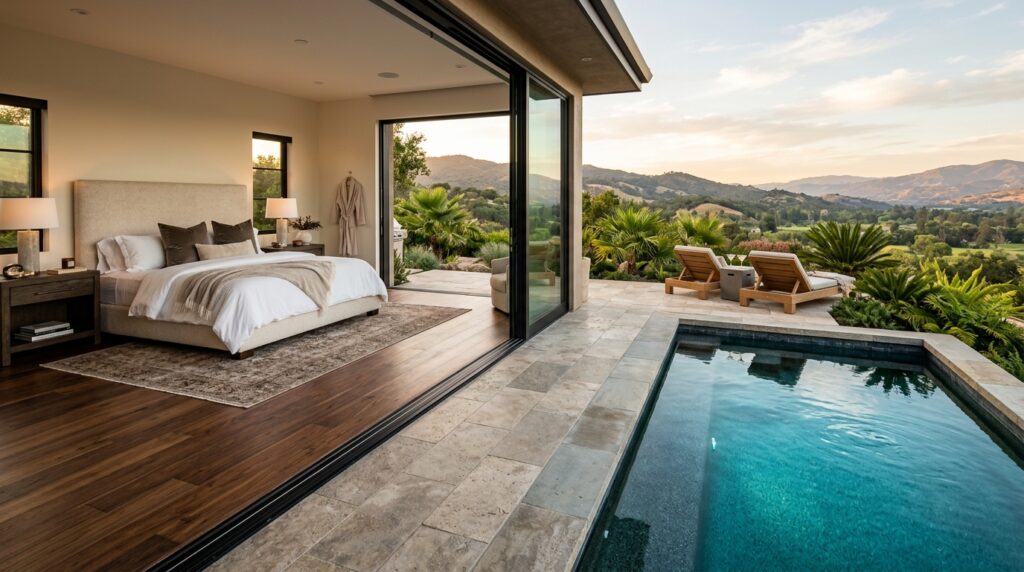 Modern Outdoor Plunge Pool Ideas For Luxury Backyard Relaxation master bedroom transitions to patio 202606070816
