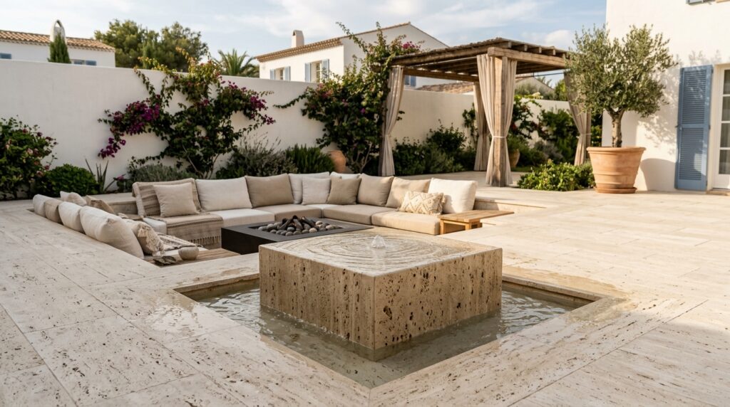 Monolithic Stone Water Bowls with Slow Spillways for Zen Courtyards mediterranean courtyard water fe… 202606101357