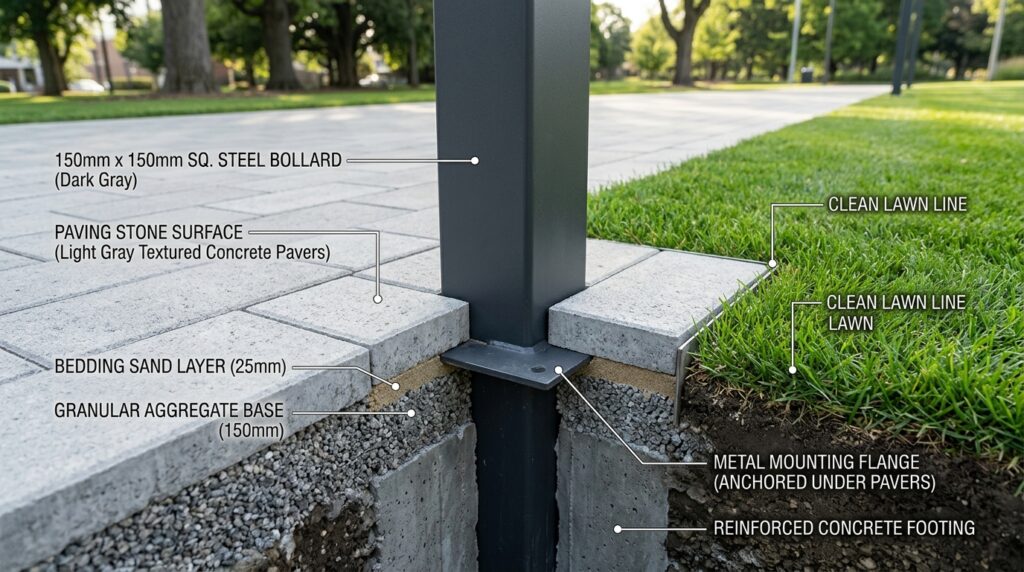 Minimalist Square Bollard Lights for Clean, Straight Garden Paths metal bollard base connection de… 202606101513