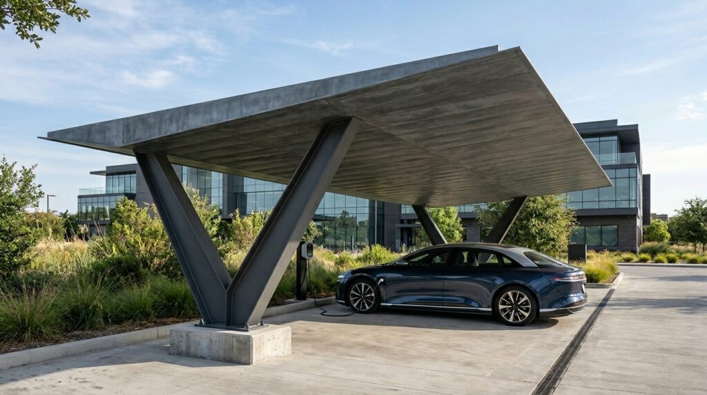metal canopy over electric vehicle 202606152028