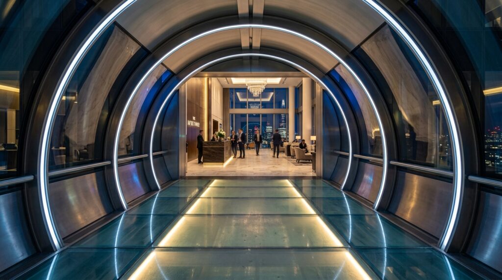 metallic tunnel leading reception 202606081348