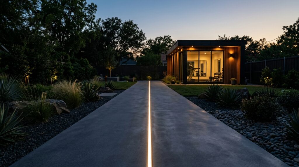 minimalist backyard pathway at dusk 202606141235