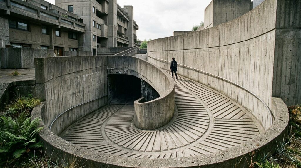 Modern Hidden Underground Car Cavities and Hidden Garage Vaults minimalist brutalist estate ramp… 202606072155