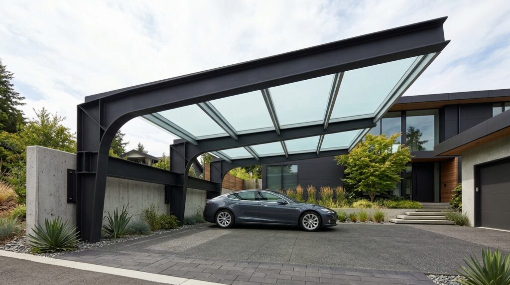 17 Cantilevered Carport Concepts for a Post-Free Entryway minimalist carport steel glass 202606151956