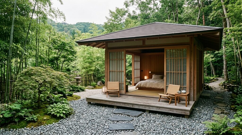 Luxury Glamping Cabins Tucked Safely into Large Backyard Edges minimalist glamping retreat japa… 202606141430