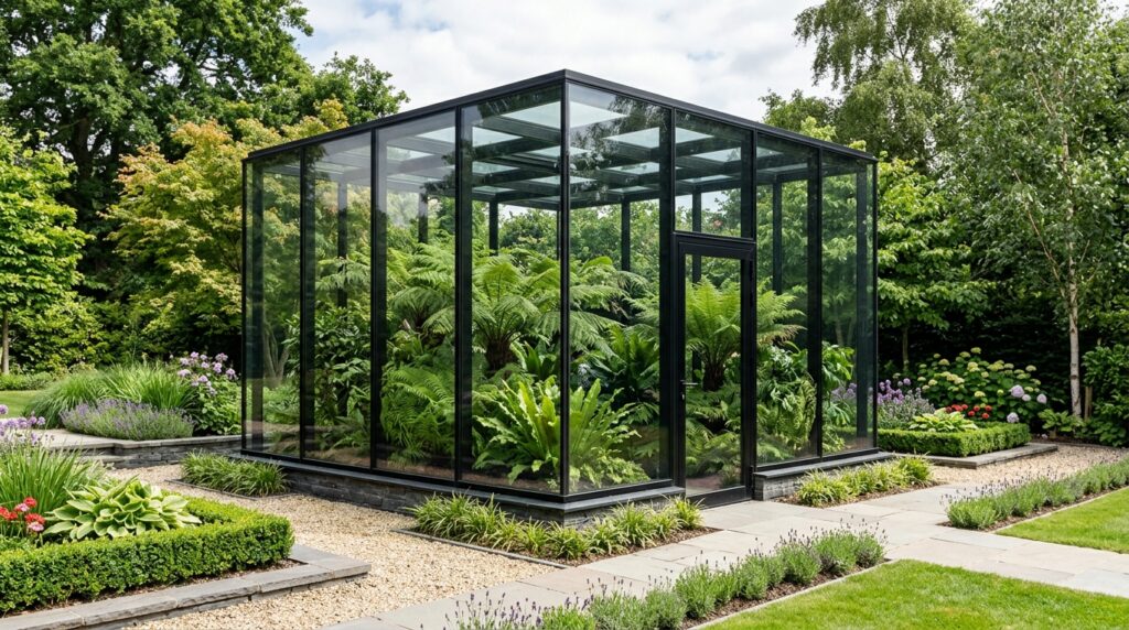 minimalist greenhouse in garden 202606131225