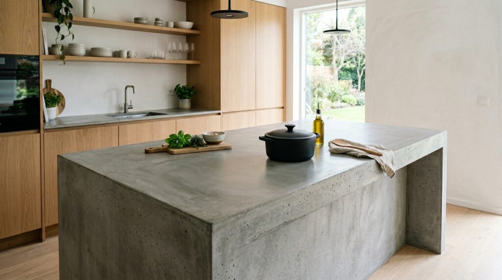 minimalist kitchen concrete island 202606161429