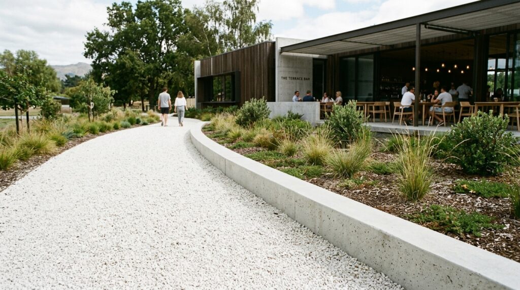 Luxury Outdoor Kitchen Monoliths and Covered Dining Pavilions minimalist landscape path concre… 202606081258