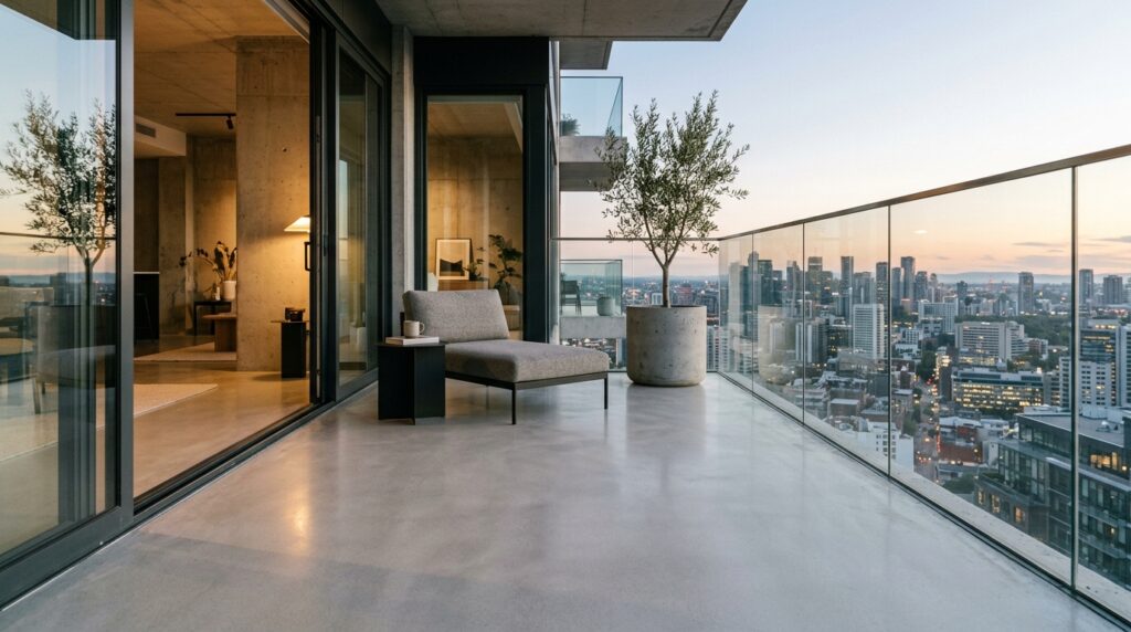 Modern Outdoor Balcony Designs For Luxury Urban Living minimalist loft balcony concrete… 202606070738 (1)