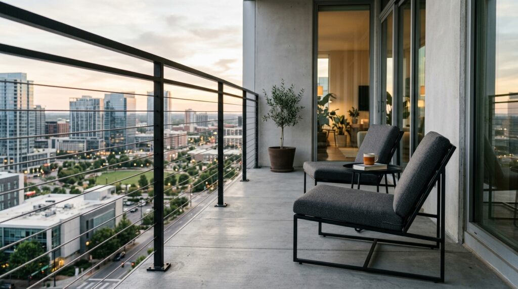 Modern Outdoor Balcony Designs For Luxury Urban Living minimalist loft balcony lounge c… 202606070740