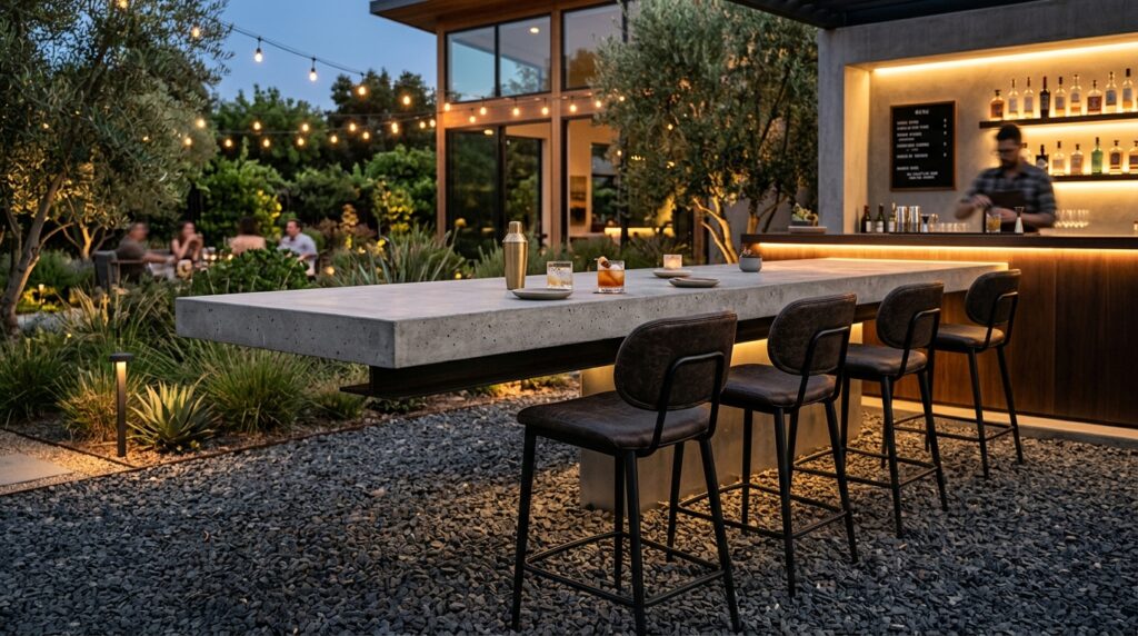 Luxury Outdoor Kitchen Monoliths and Covered Dining Pavilions minimalist outdoor bar layout 202606081232