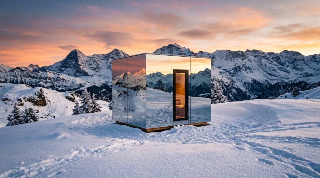 minimalist pod surrounded by snow 202606131035