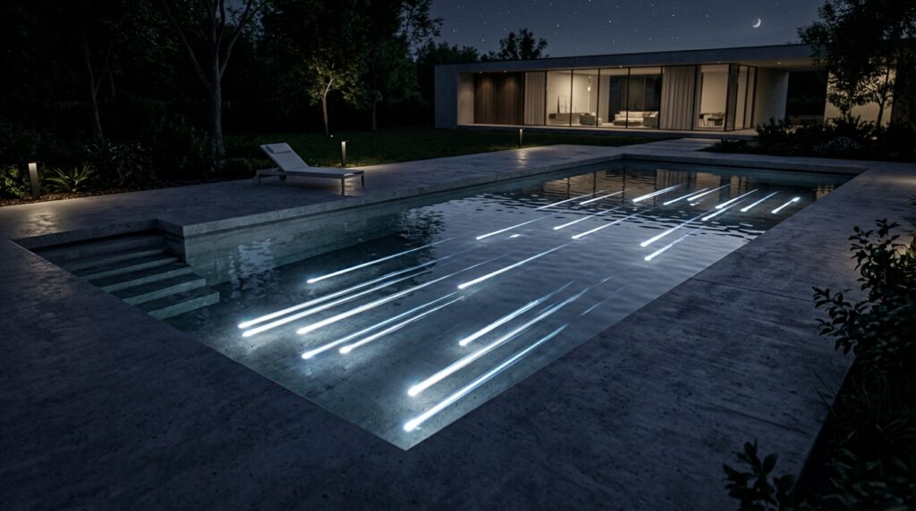 Starry-Night Fiber Optic Lights Embedded inside Concrete Pool Floors minimalist pool with fiber optic… 202606101103