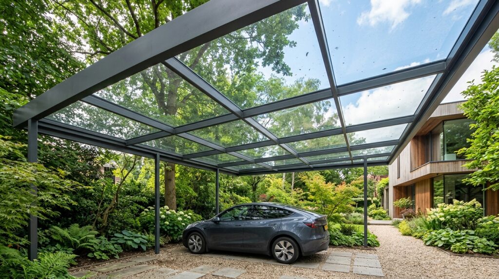 Low-Profile Flat Roof Carports That Won’t Block Your Window Views minimalist vehicle shelter steel… 202606161341
