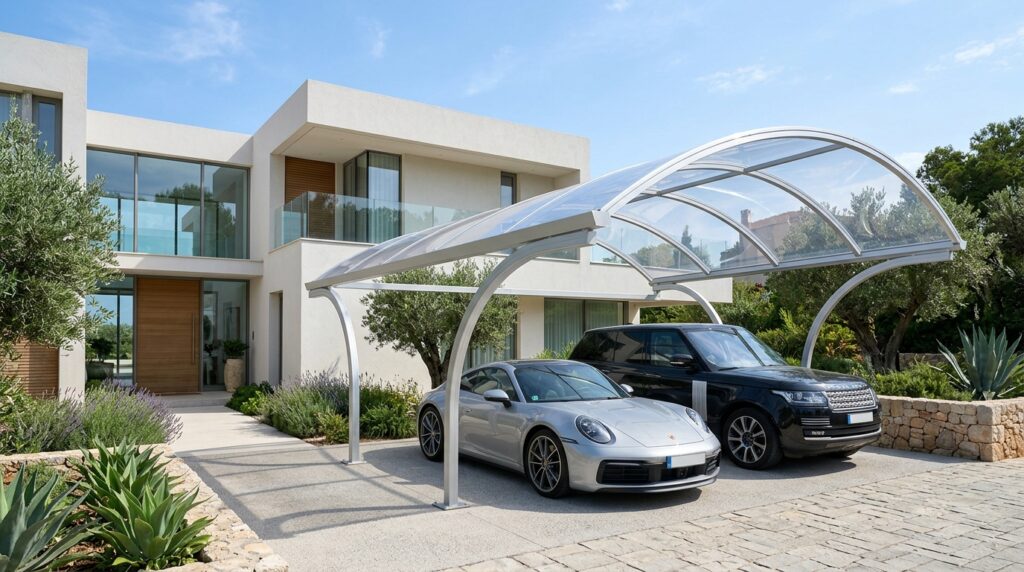 Polycarbonate Arched Roof Carports for Maximum Weather Protection minimalist villa polycarbonate a… 202606161137
